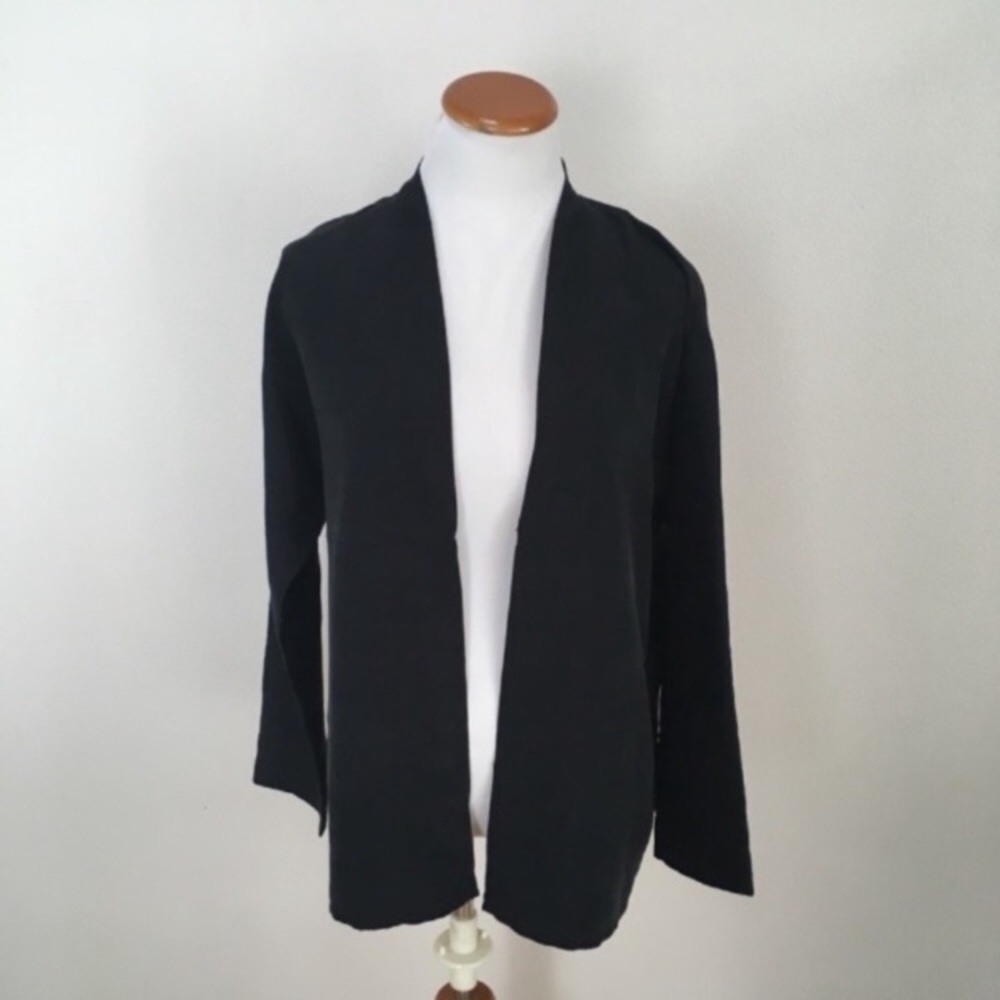 Eileen Fisher Black Silk Long Sleeve Light Weight Cover Jacket Women’s Sz XS